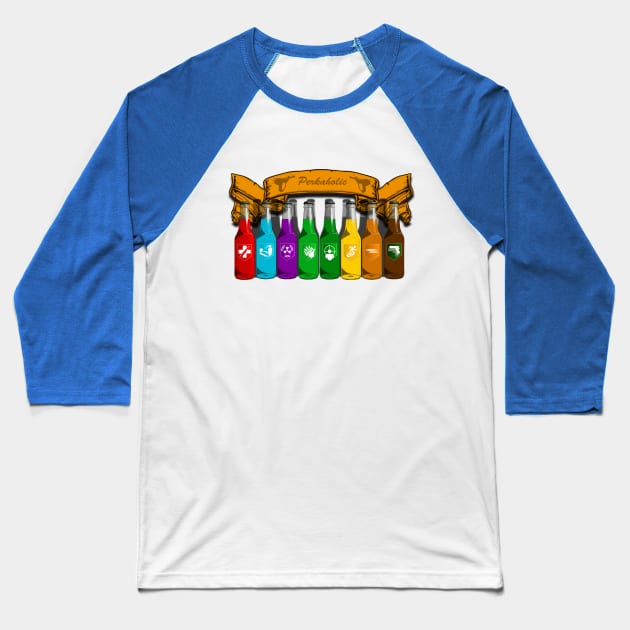 Zombie Perks Top Shelf Perkaholic on Royal Blue Baseball T-Shirt by LANStudios